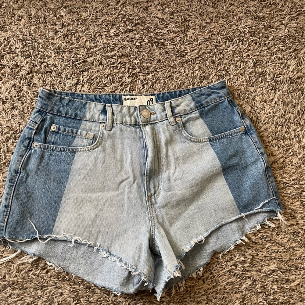 Garage Blue and Gray Jean Shorts with Frayed Hem